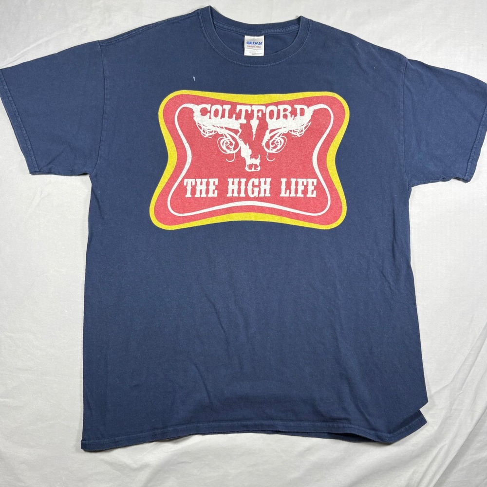 Colt Ford The High Life Graphic T-Shirt Mens Large Navy Blue Country Rock Tee